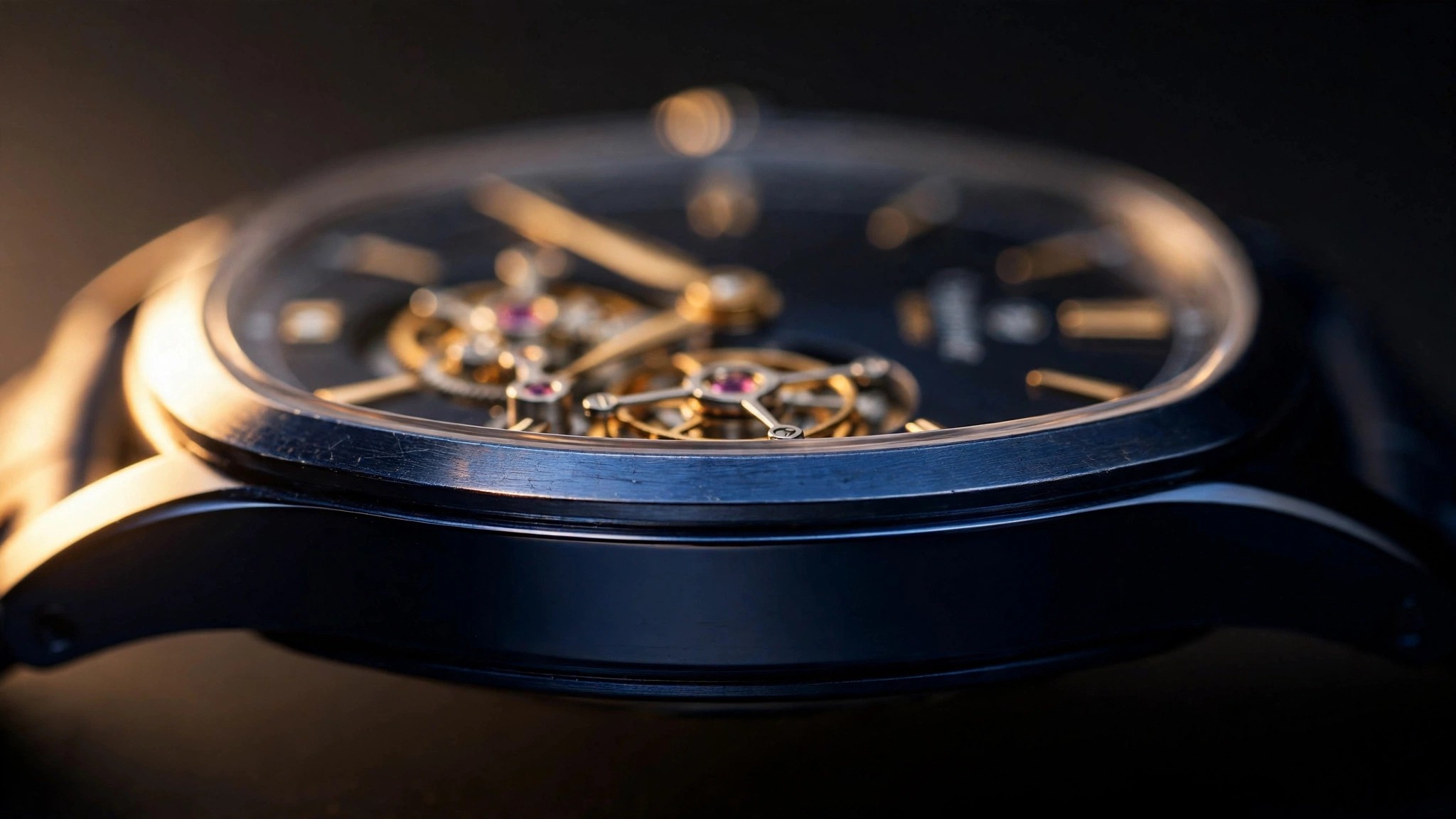 Edge-on macro photograph of the Piaget Altiplano Ultimate Concept showing the impossibly thin 2mm case profile with tourbillon cage visible